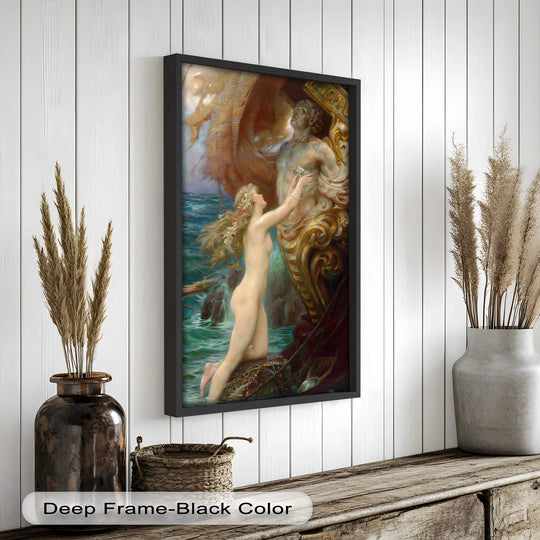 Darkest areas define the depth in this dramatic oil painting home decor depicting Galatea's awakening, a mythological nude scene emerging from shadowy depths.