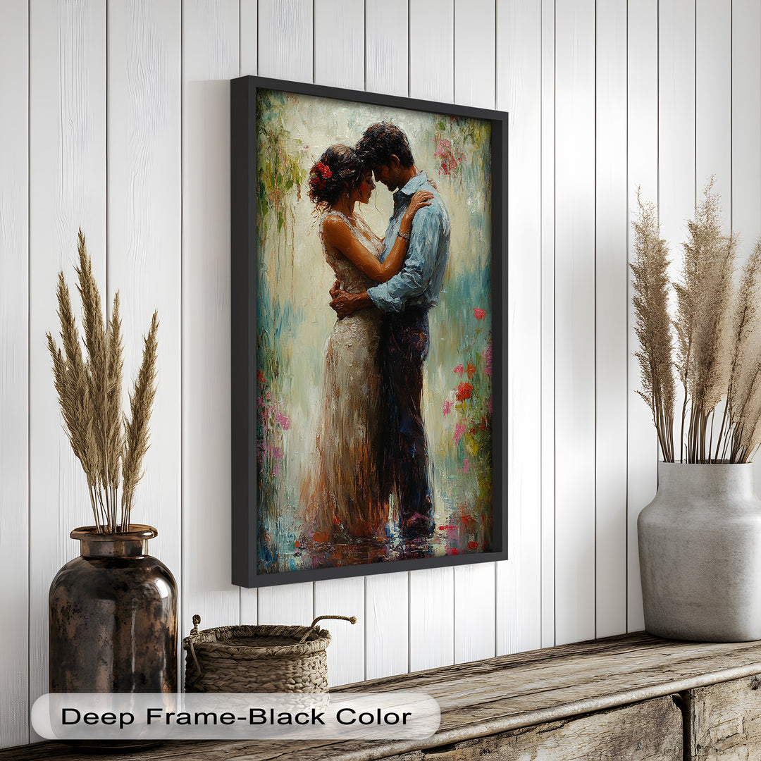 Romantic Couple Surrounded by Blooms - Love Oil Painting