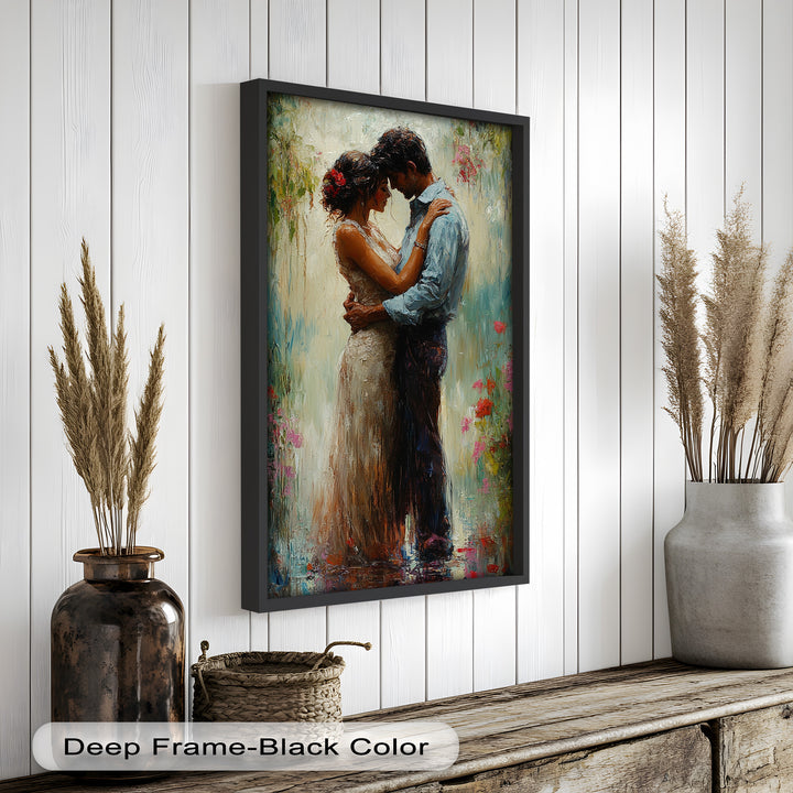 Romantic Couple Surrounded by Blooms - Love Oil Painting