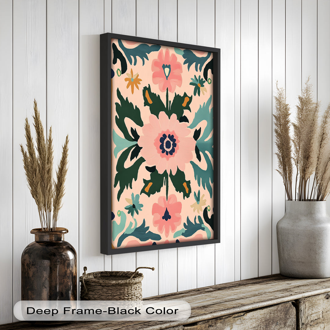 Folk Bloom – Symmetrisches Boho-Blumenölgemälde