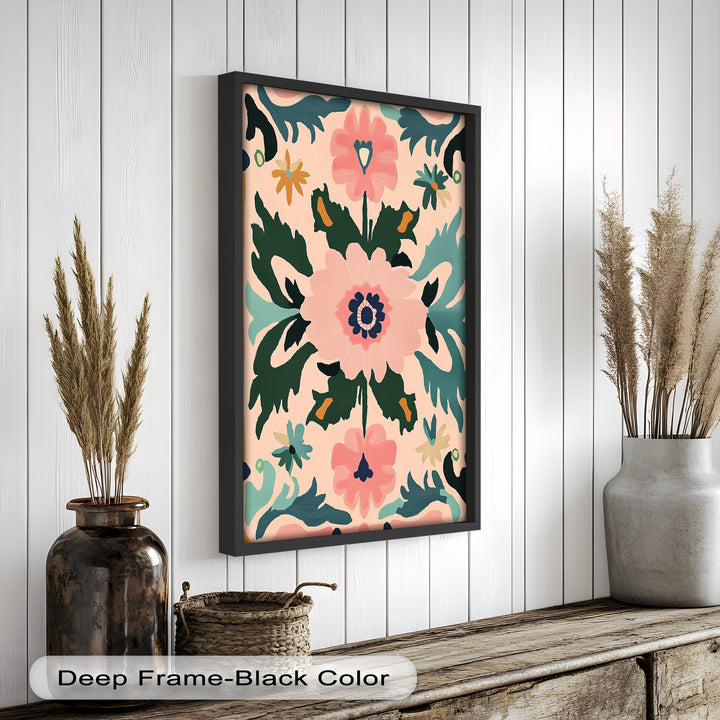 Folk Bloom – Symmetrisches Boho-Blumenölgemälde