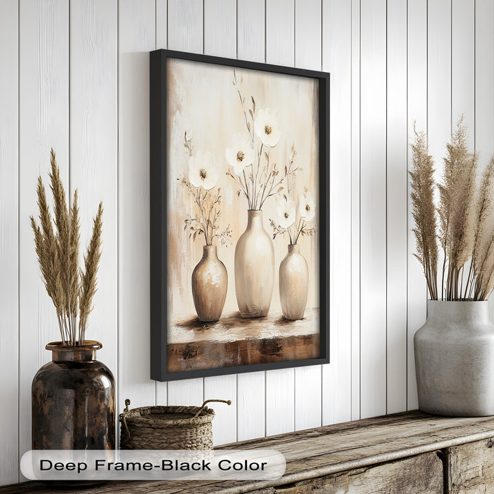 Serenity in Neutral Tones – White Floral Still Life Oil Painting