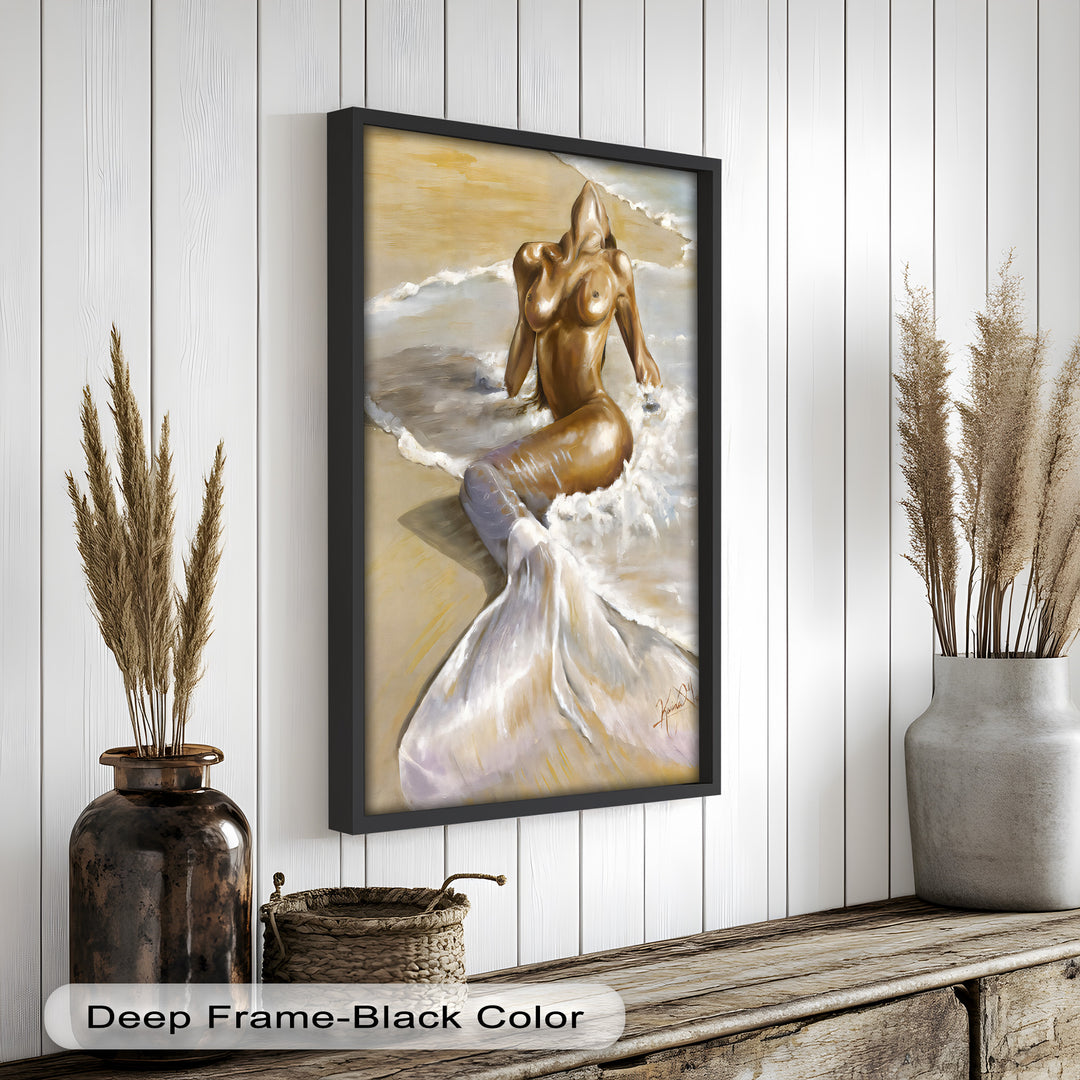 Golden Tide – Sensual Mermaid Oil Painting