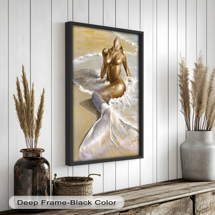 Golden Tide – Sensual Mermaid Oil Painting