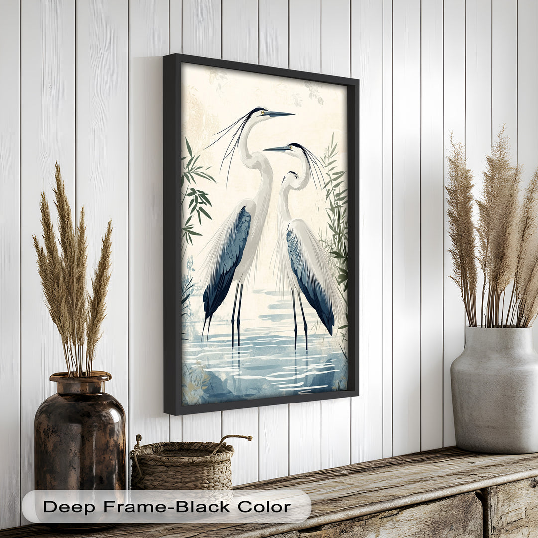 Twin Herons in Harmony – Bird Oil Painting