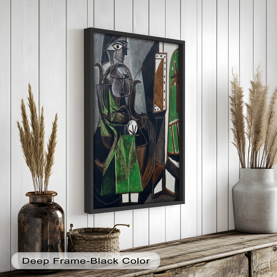 Figure by the Window – Abstract Green Interior Picasso Oil Painting