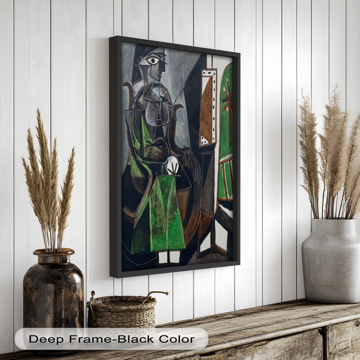 Figure by the Window – Abstract Green Interior Picasso Oil Painting