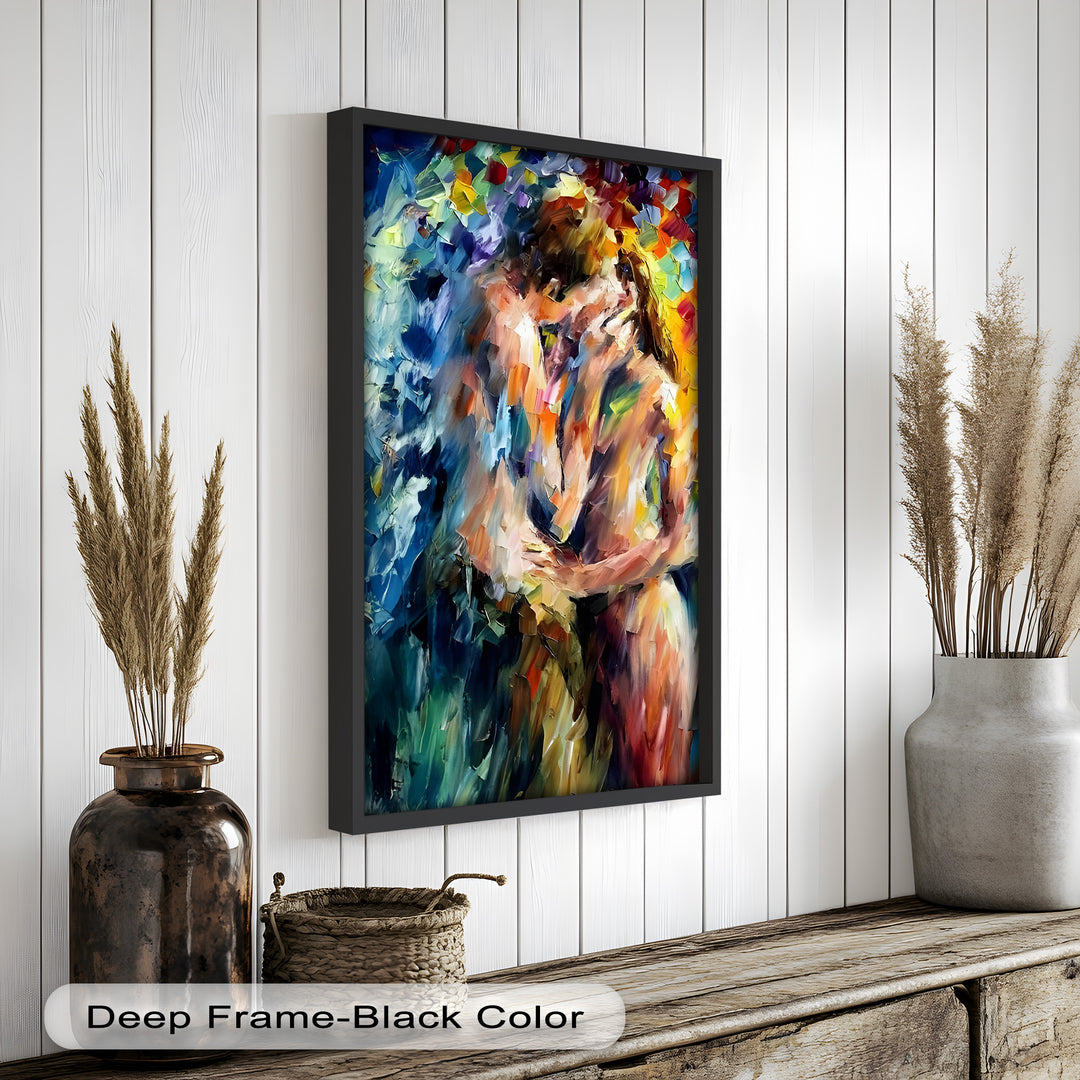 Ethereal Embrace – Abstract Lovers in a Burst of Color Oil Painting