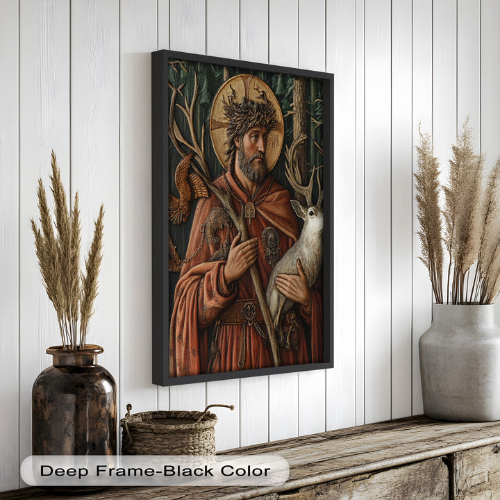 Saint with Deer Wall Art – Religious Oil Painting