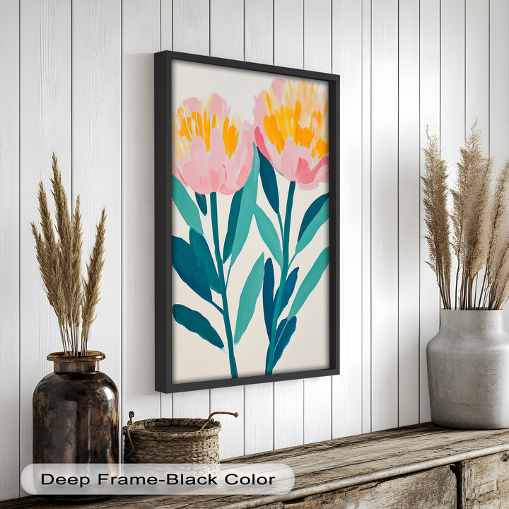 Sunburst Peonies – Modernes Boho-Blumenölgemälde