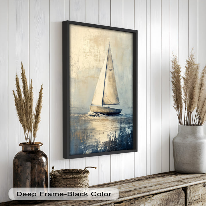 Golden Sail – Minimalistisches Ölgemälde „Boot auf See“