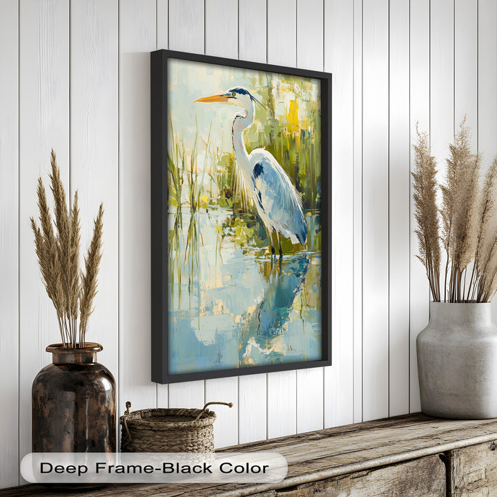 Reflections of Grace – Heron in Wetlands Oil Painting
