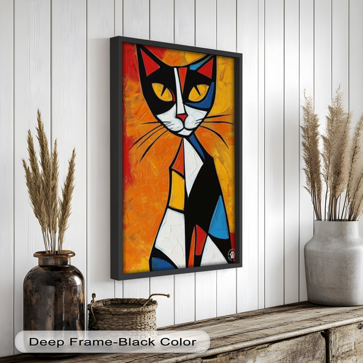 Geometrische Katze in kräftigen Farben – Picasso-Ölgemälde