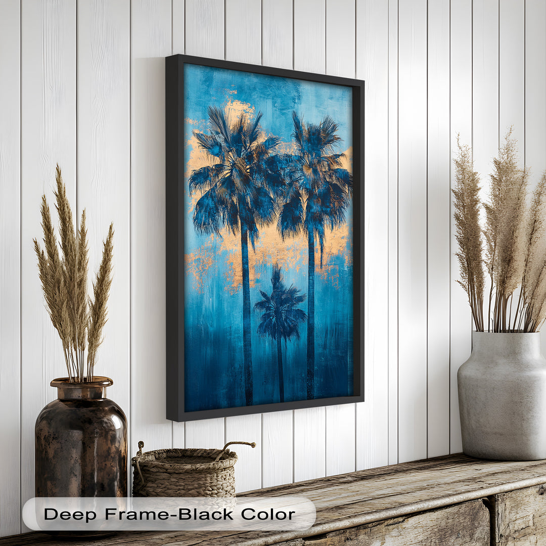 Blue Sunset Palms – Tropical Oil Painting