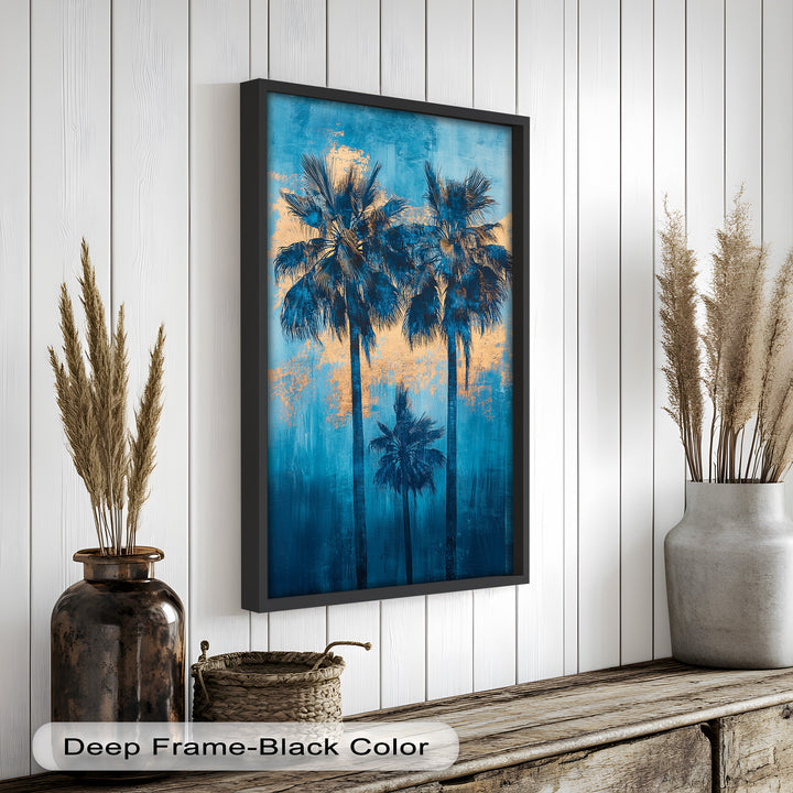 Blue Sunset Palms – Tropical Oil Painting