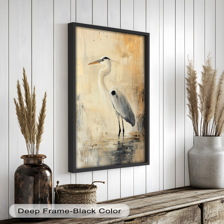 Golden Stillness – Heron in Reflective Water Oil Painting