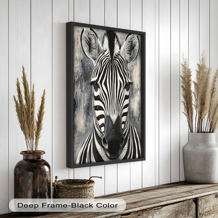 Zebra Portrait – Bold Black and White Animal Oil Painting