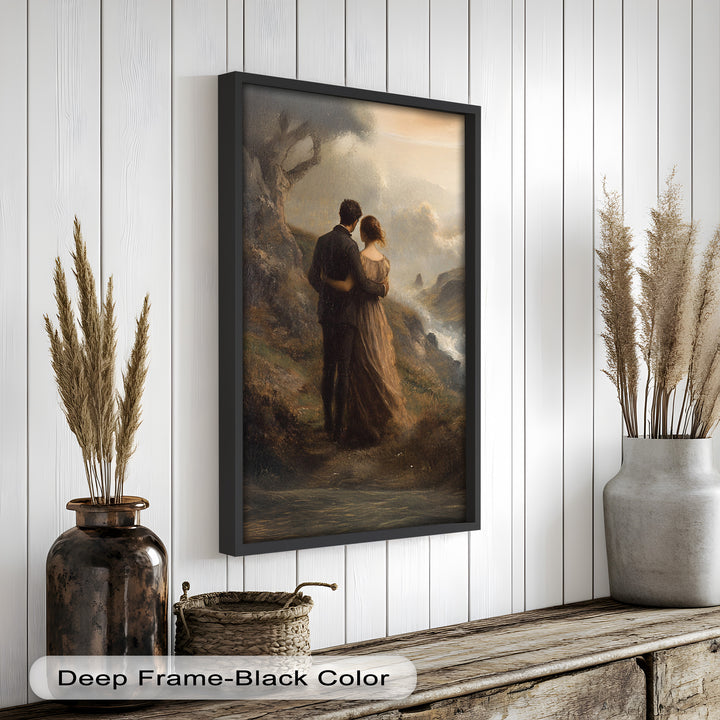Embrace on the Cliffside – Oil Painting of Lovers in Nature