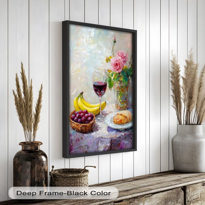 The vibrant bouquet adds a touch of romance and freshness, making this painting perfect for kitchens, dining areas, or romantic interiors.

