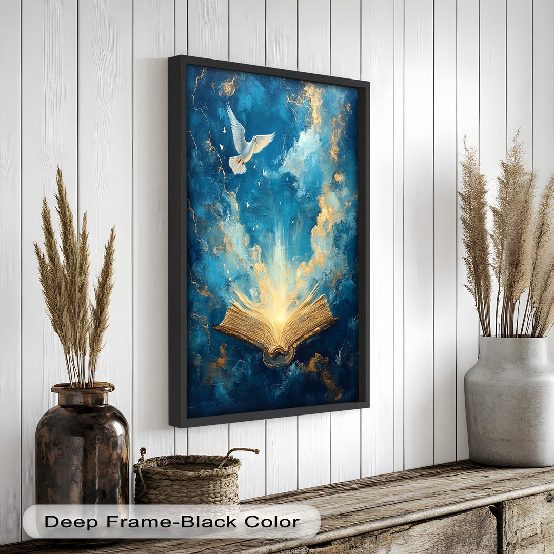 Illuminated Bible with Dove - Christian Oil Painting