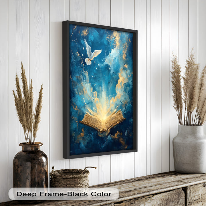 Illuminated Bible with Dove - Christian Oil Painting