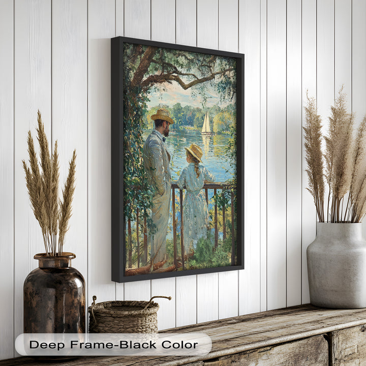 Father and Daughter by the Lake - Impressionist Oil Painting