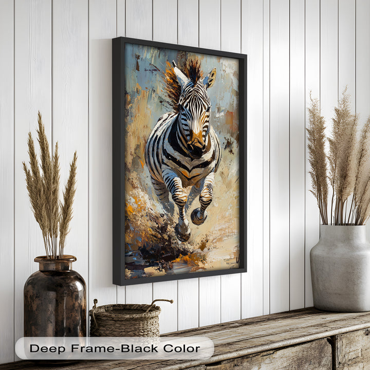 Charging Zebra in Dust Storm – Wildlife Animal Oil Painting