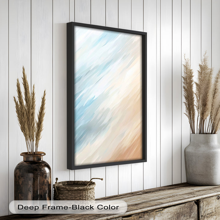 Seaside Drift – Abstraktes Ölgemälde in sanftem Blau und Sand