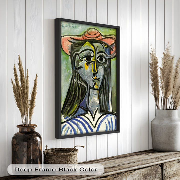Striped Muse in Pink Hat – Picasso Oil Painting