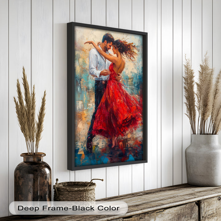 Flamenco Fire – Romantic Couple in Red Dress Oil Painting