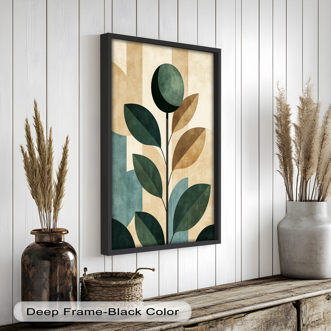 Geometric Botanical – Mid-Century Modern Leaf Oil Painting