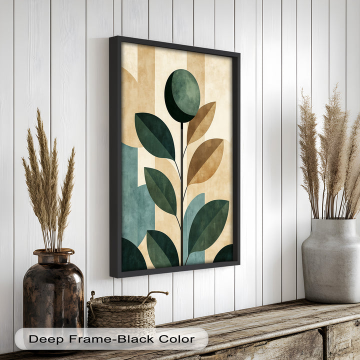 Geometric Botanical – Mid-Century Modern Leaf Oil Painting