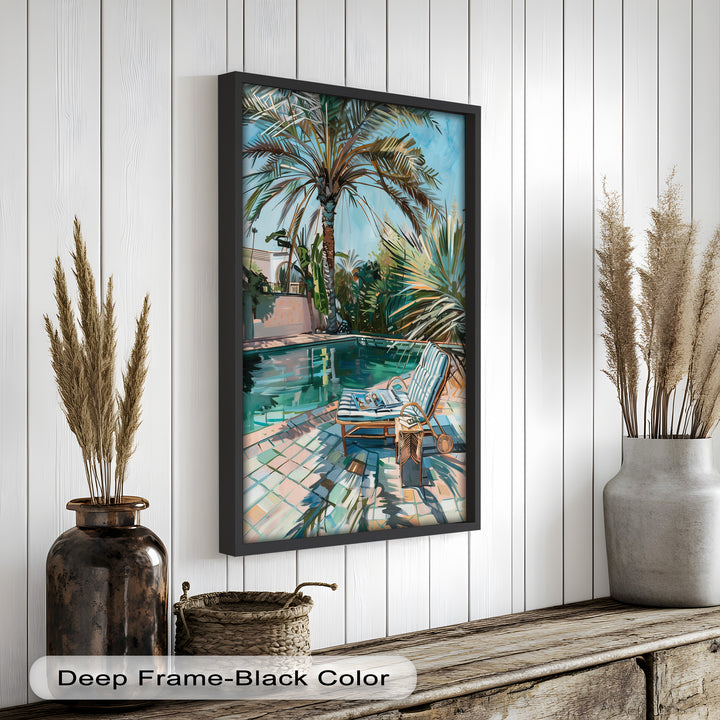 Poolside Palm Tree Escape – Tropical Oil Painting