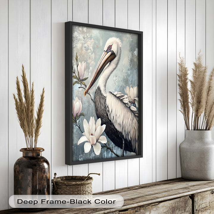 White Pelican Among Magnolia Blossoms - Animal Oil Painting