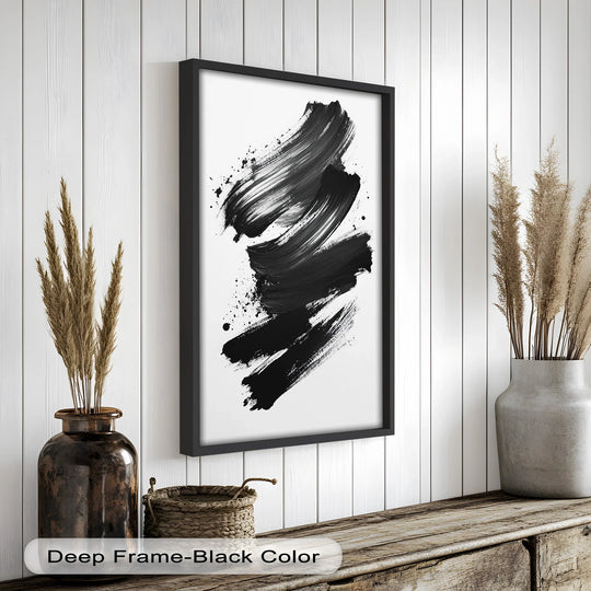 Cool monochrome tones highlight the bold brushstrokes in this abstract, framed modern oil painting art, lending a stark contrast to its minimalist style.