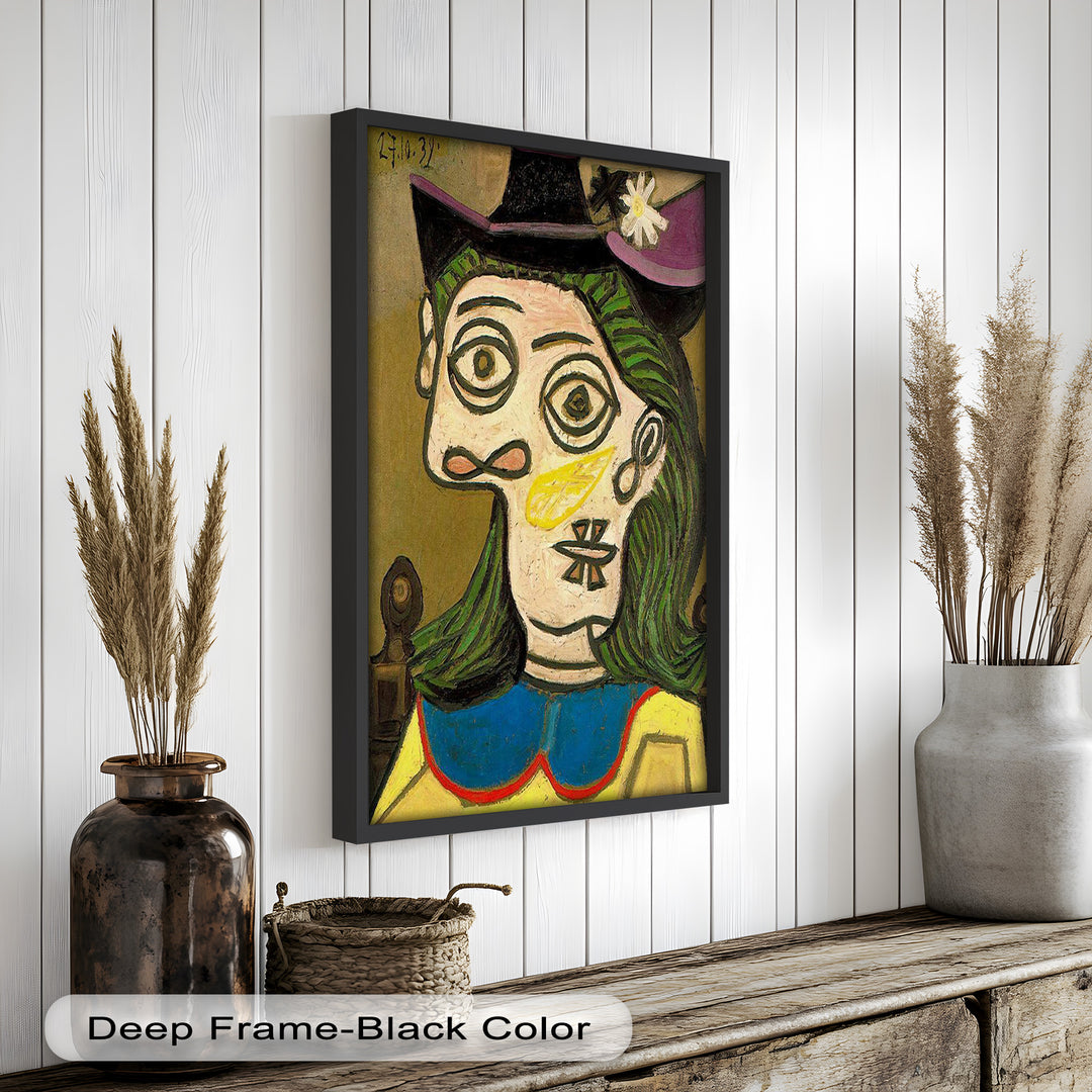 Whimsical Hat – Abstract Female Portrait with Flower Detail Picasso Oil Painting