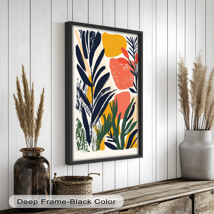 Sonnenbeschienene Gartenabstraktion – Modernes Boho-Blumenölgemälde