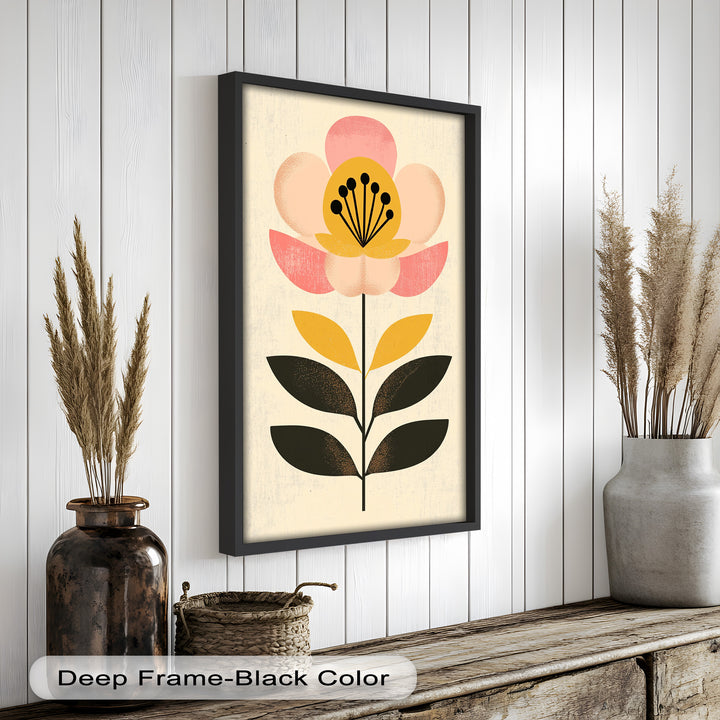Mid-Century Bloom – Retro Floral Minimalist Wall Art Oil Painting