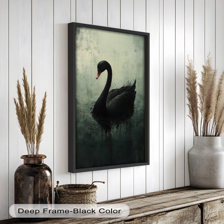 Solitary Grace – Moody Black Swan Oil Painting