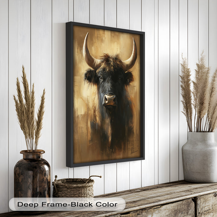 Bull in Amber Tones - Animal Oil Painting