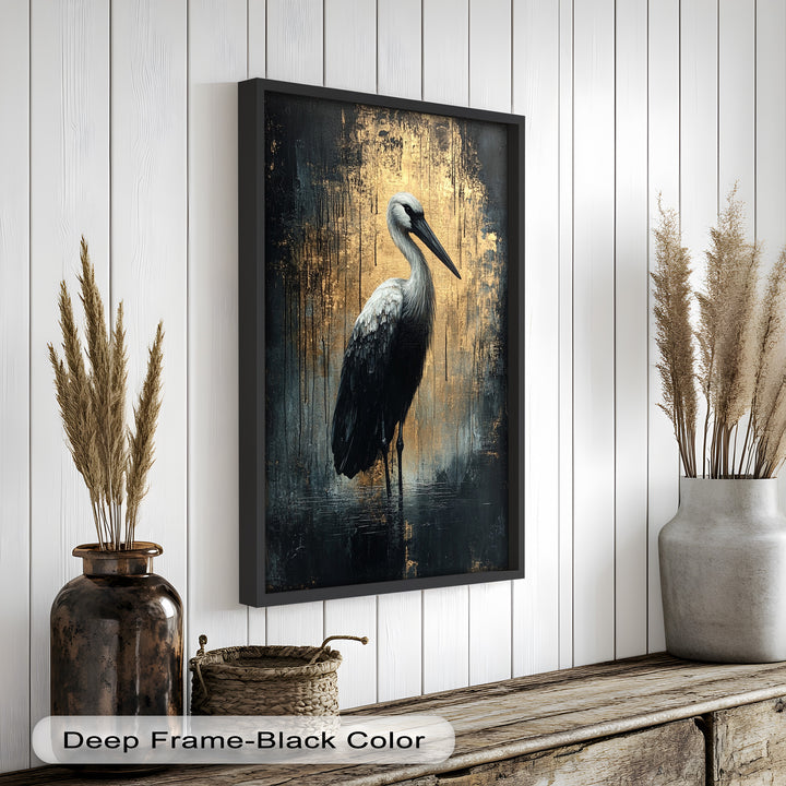 Golden Shadow Heron – Animal Oil Painting
