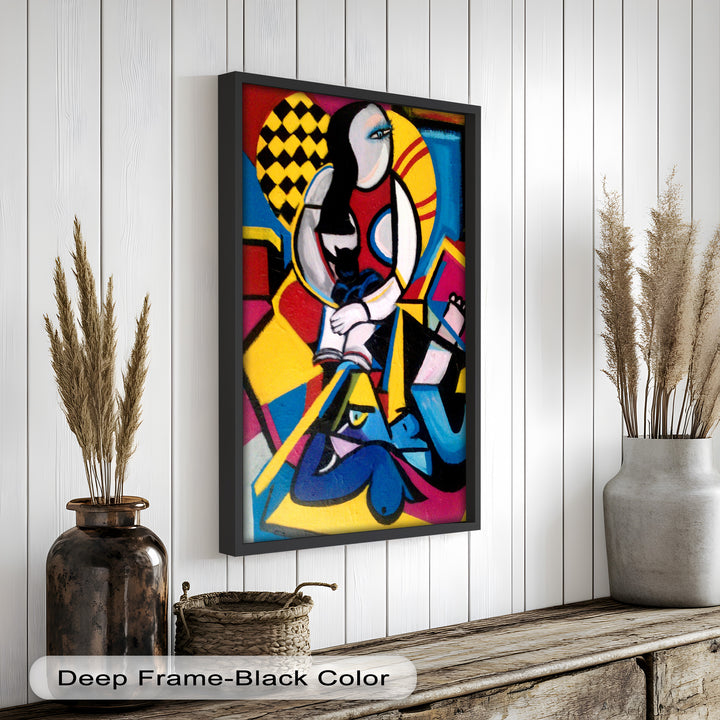 Cubist Woman with Cat Wall Art – Abstract Oil Painting
