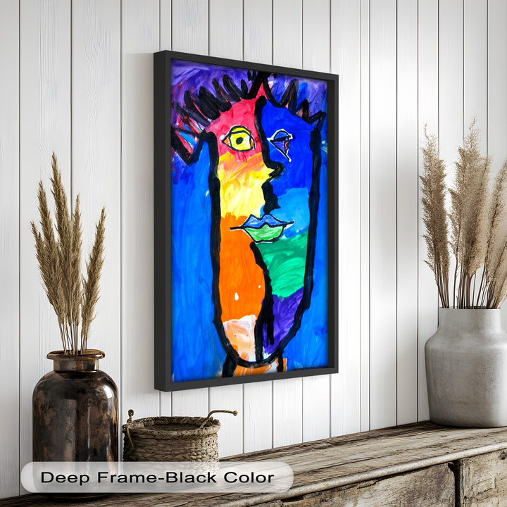 Bunte abstrakte Gesichter als Wandkunst – Pop-Art-Ölgemälde