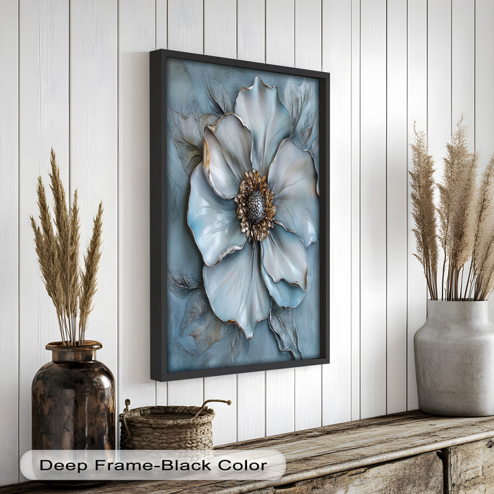 Blue Mist Bloom – Sculptural Petal Flower Oil Painting