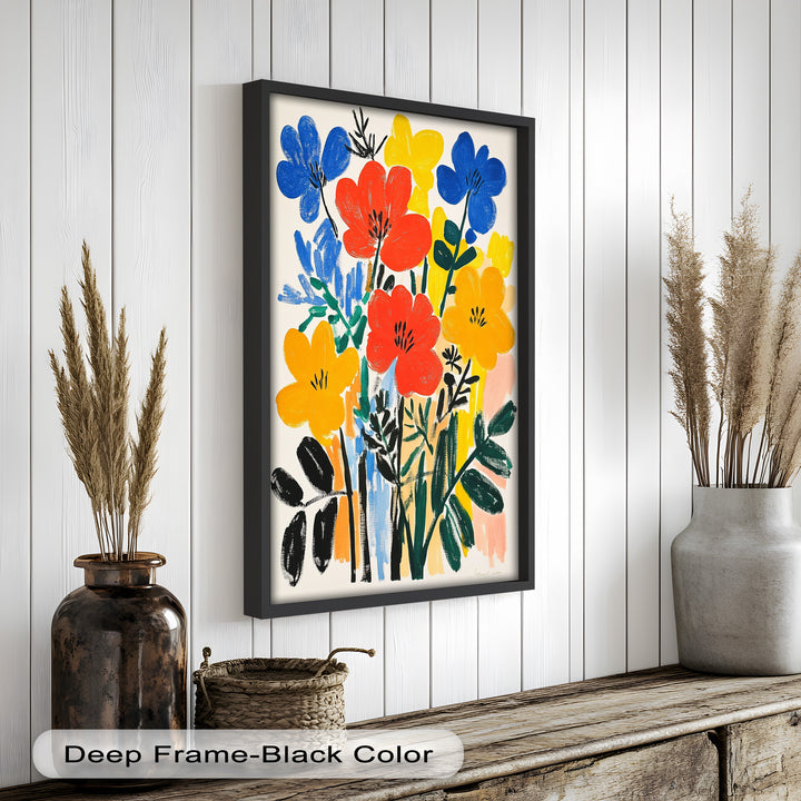 Fröhlicher wilder Garten – Fauvistisches Boho-Blumen-Ölgemälde