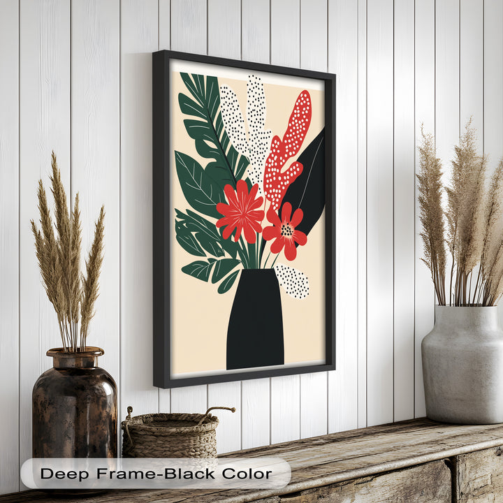 Purpurrote Blüte in monochromer Vase – Modernes florales Ölgemälde