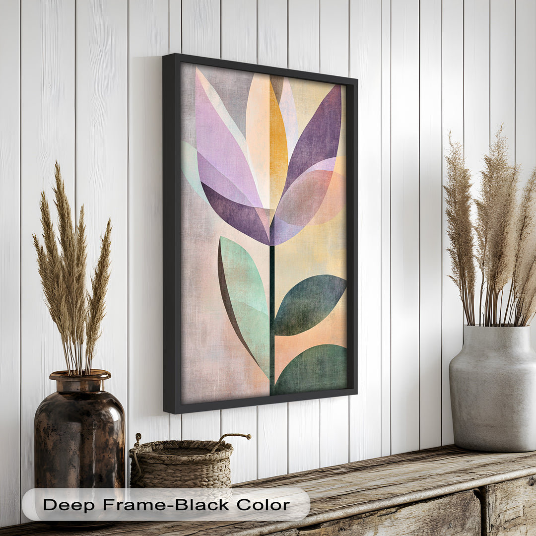 Purple Bloom – Minimalistisches geometrisches Blumenölgemälde