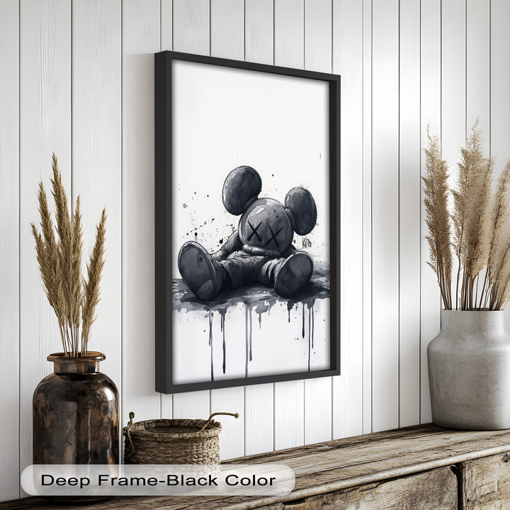 Gefallenes Schweigen – Monochromes KAWS-Ölgemälde