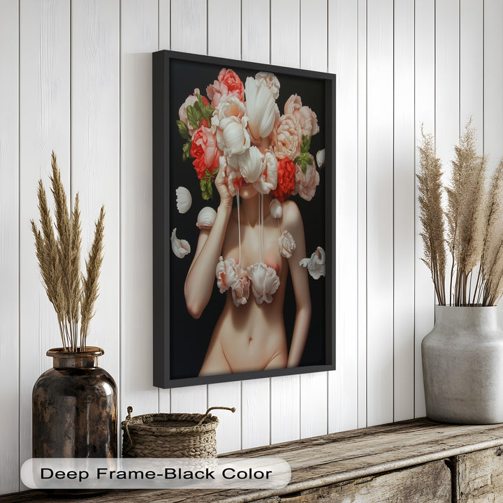 Bloomveil – Surreal Nude with Cascading Petals Oil Painting