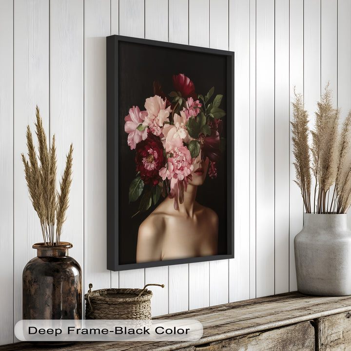Blossom Veil – Romantic Floral Portrait Oil Painting